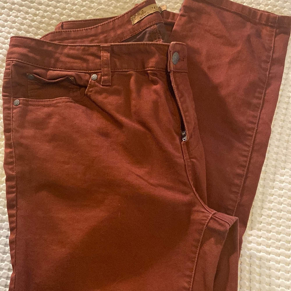 Maroon denim jeans